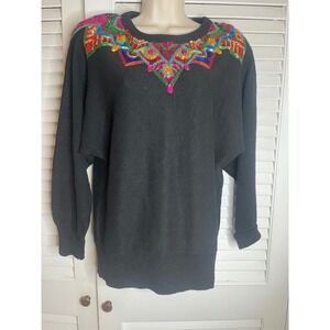 Vtg 1991 SML Sport Ltd Black Embellished Sequin Beaded Jewel Sweater M